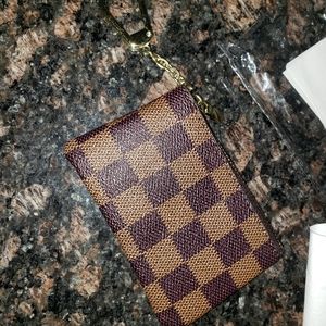 Brown checkered key pouch